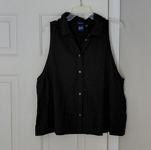 Gap Black Linen Mix Sleeveless Button Shirt Size XL.